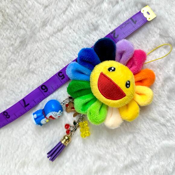Murakami looking smile rainbow Pillow, stickers & bag charm keychain - Picture 9 of 11
